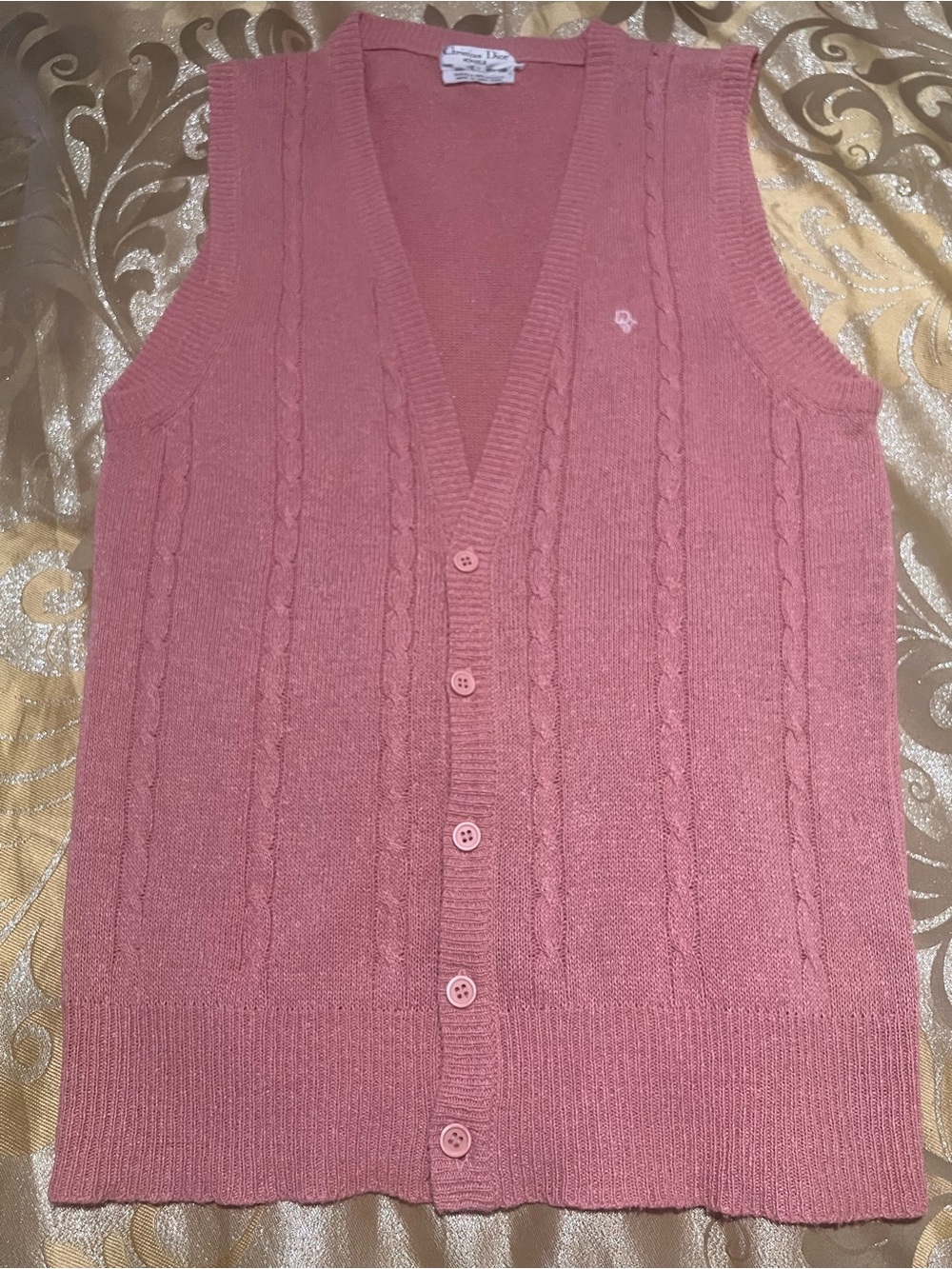 Vintage Cristian Dior Monsieur Pink Cable Knit Sweater Vest Silk Blend L